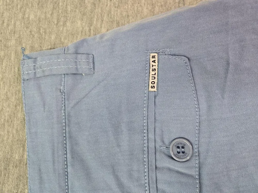 Soul Star Shorts Mens 36 Blue Chambray Chino Casual Summer Cotton Pockets